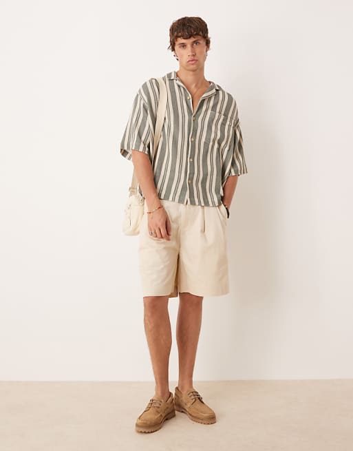 ASOS DESIGN Oversized Revere Shirt In Green Stripe