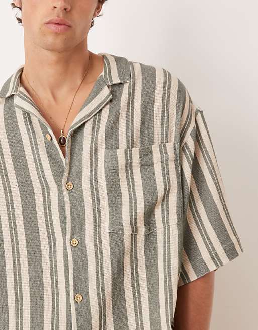 ASOS DESIGN Oversized Revere Shirt In Green Stripe