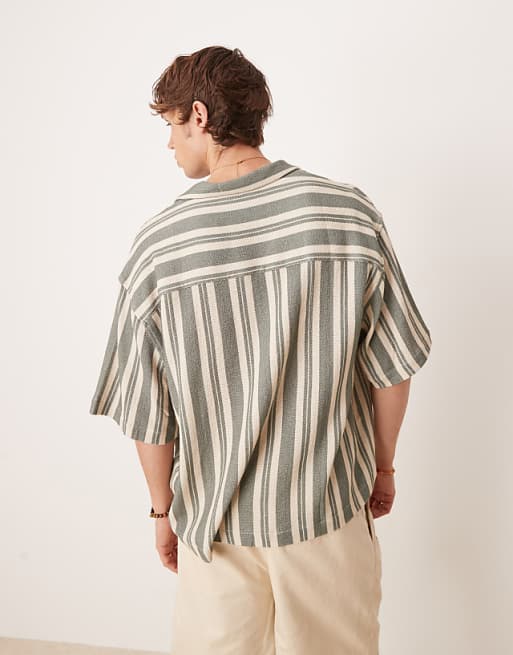 ASOS DESIGN Oversized Revere Shirt In Green Stripe