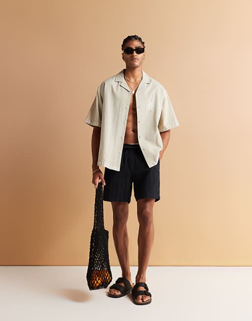 ASOS DESIGN Oversized Revere Shirt With Chest Placement In Green