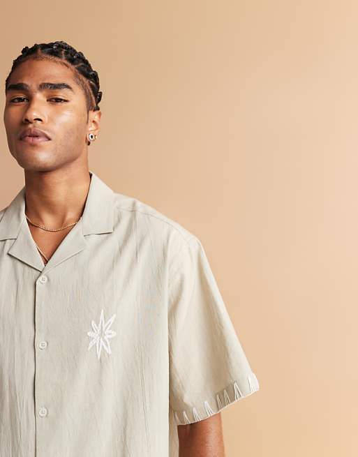 ASOS DESIGN Oversized Revere Shirt With Chest Placement In Green