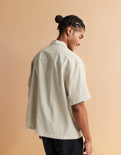 ASOS DESIGN Oversized Revere Shirt With Chest Placement In Green