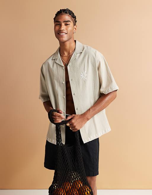 ASOS DESIGN oversized revere shirt with chest placement in green