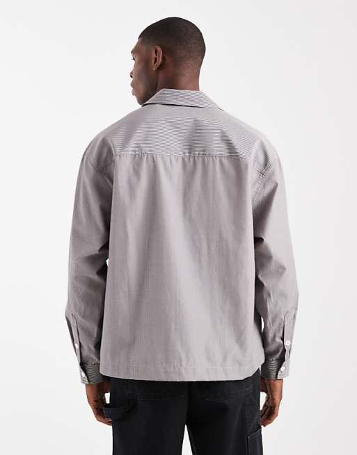 ASOS DESIGN Oversized Revere Shirt With Embroidery In Beige Stripe