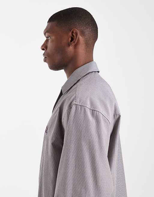 ASOS DESIGN Oversized Revere Shirt With Embroidery In Beige Stripe