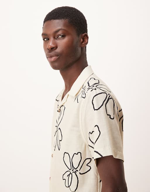 ASOS DESIGN Oversized Revere Shirt With Floral Print In Beige