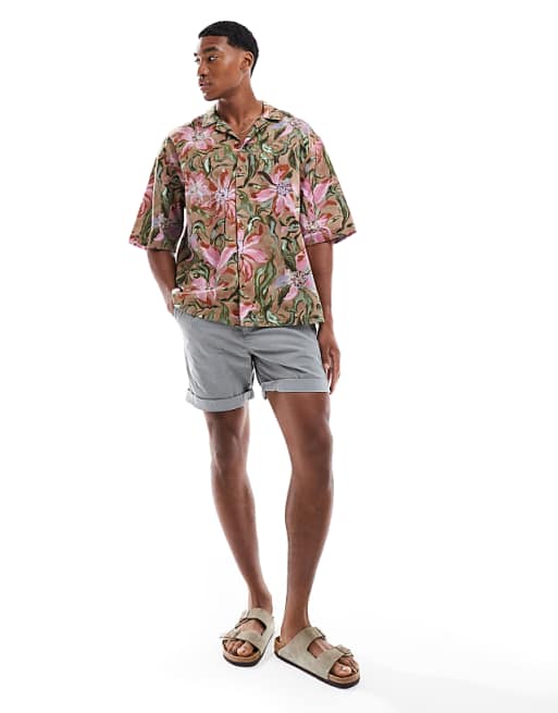 ASOS DESIGN Oversized Revere Shirt With Floral Print