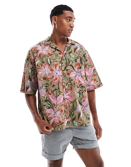 ASOS DESIGN oversized revere shirt with floral print