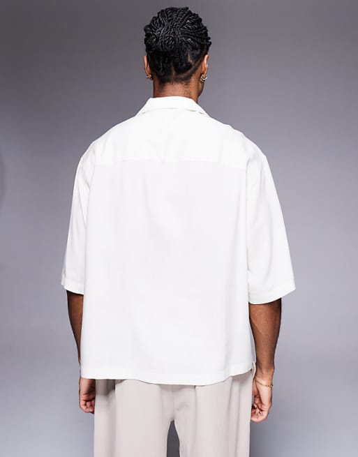 ASOS DESIGN Oversized Revere Shirt With Scenic Print In Cream
