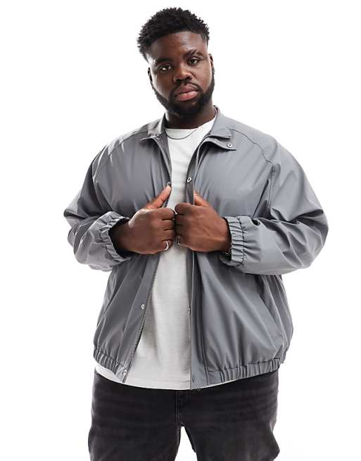 ASOS DESIGN Oversized Rubberised Rain Track Jacket In Charcoal Grey