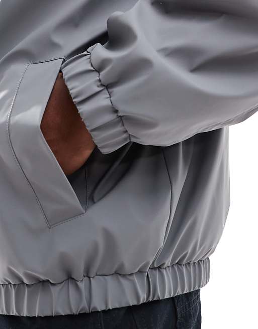 ASOS DESIGN Oversized Rubberised Rain Track Jacket In Charcoal Grey