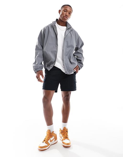 ASOS DESIGN Oversized Rubberised Rain Track Jacket In Charcoal Grey