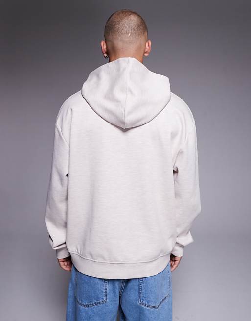 ASOS DESIGN Oversized Scuba-style Fabric Hoodie With Chest Print In Oatmeal Marl