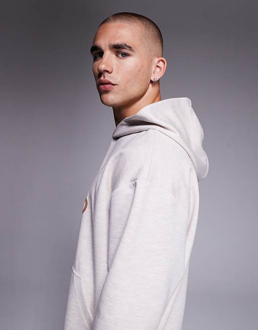 ASOS DESIGN Oversized Scuba-style Fabric Hoodie With Chest Print In Oatmeal Marl