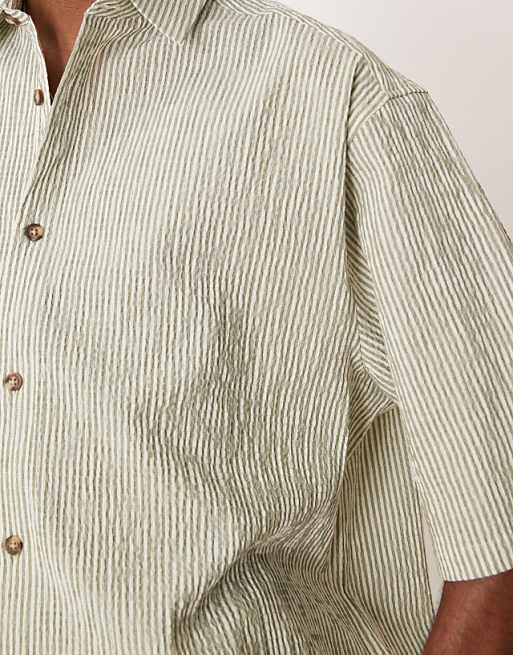 ASOS DESIGN Oversized Seersucker Shirt In Green