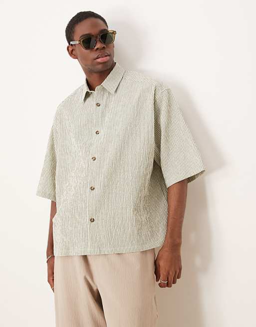ASOS DESIGN oversized seersucker shirt in green