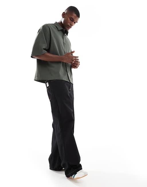 ASOS DESIGN Oversized Seersucker Shirt In Khaki