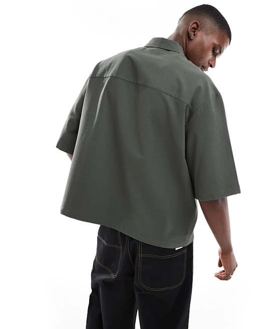 ASOS DESIGN Oversized Seersucker Shirt In Khaki