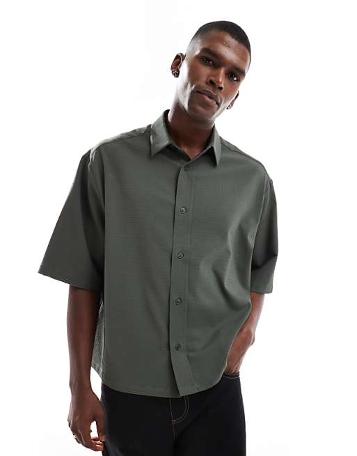ASOS DESIGN oversized seersucker shirt in khaki