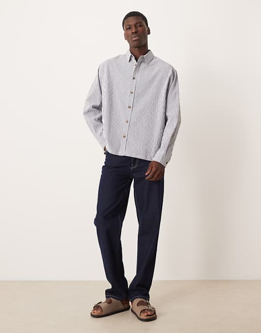 ASOS DESIGN Oversized Seersucker Stripe Shirt In Navy