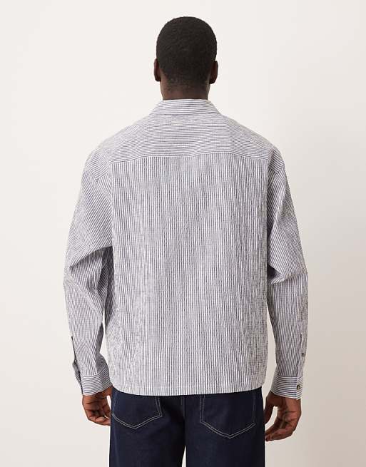 ASOS DESIGN Oversized Seersucker Stripe Shirt In Navy