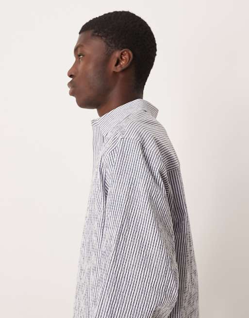 ASOS DESIGN Oversized Seersucker Stripe Shirt In Navy