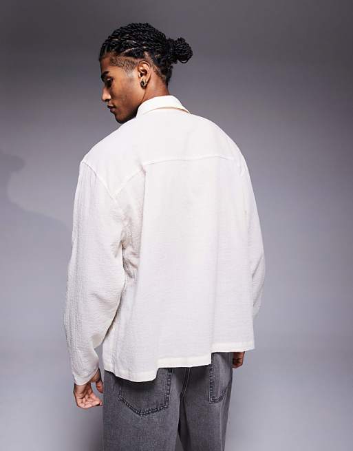 ASOS DESIGN Oversized Sheer Overhead Shirt With Neck Tie In Ecru