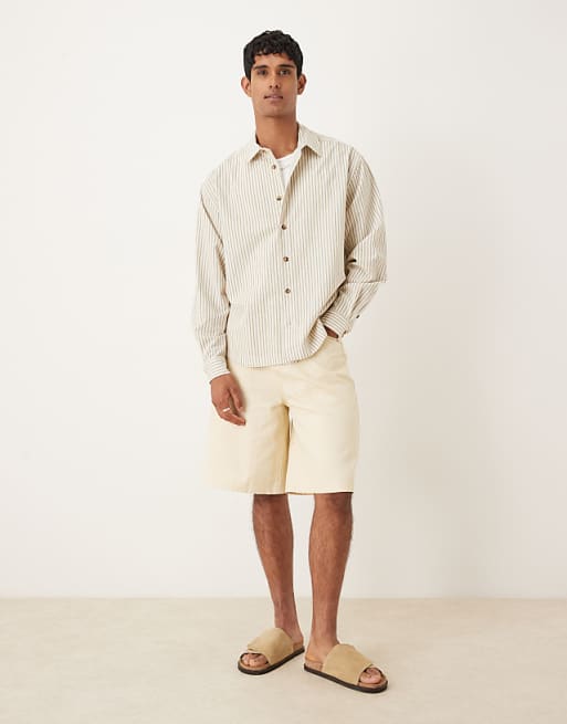 ASOS DESIGN Oversized Shirt In Beige Stripe