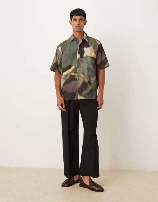 ASOS DESIGN Oversized Shirt In Khaki Abstract Print