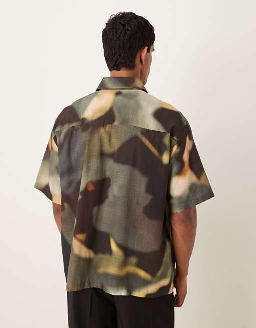 ASOS DESIGN Oversized Shirt In Khaki Abstract Print