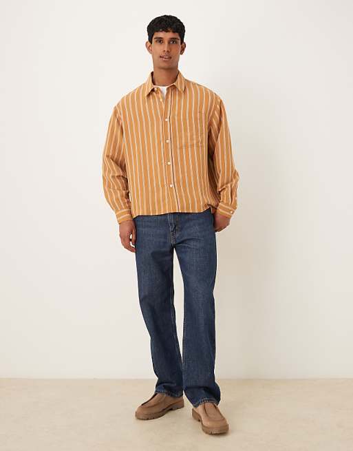 ASOS DESIGN Oversized Shirt In Rust Stripe