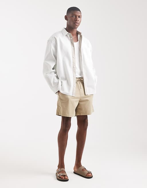 ASOS DESIGN Oversized Shirt In Stone Stripe