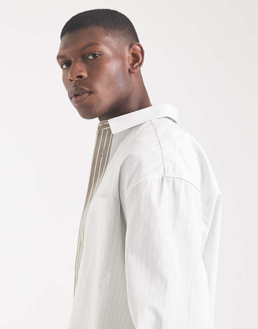 ASOS DESIGN Oversized Shirt In Stone Stripe
