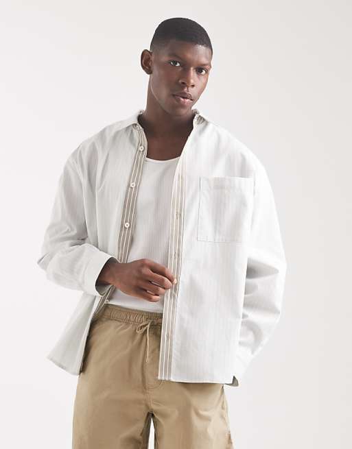 ASOS DESIGN oversized shirt in stone stripe