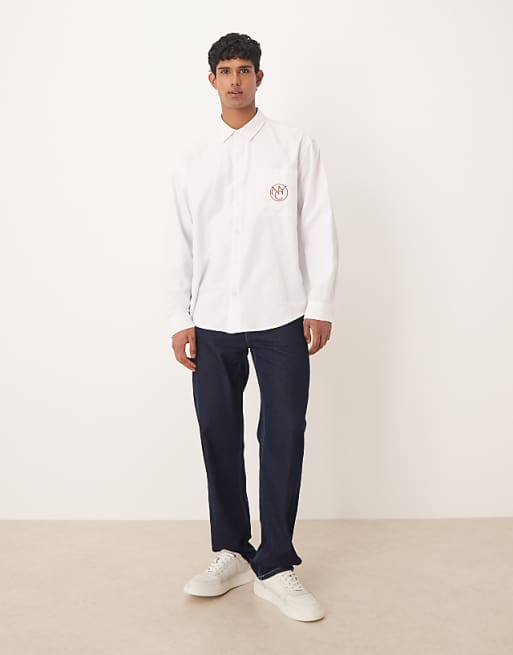 ASOS DESIGN Oversized Shirt With Chest Embroidery In White