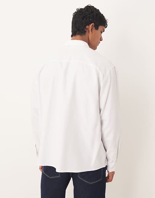 ASOS DESIGN Oversized Shirt With Chest Embroidery In White
