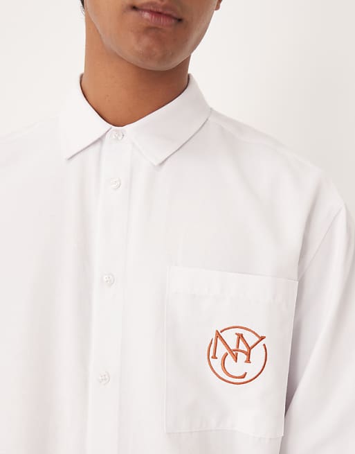 ASOS DESIGN Oversized Shirt With Chest Embroidery In White