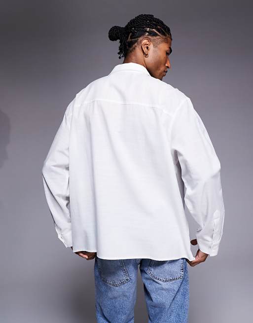 ASOS DESIGN Oversized Shirt With Chest Embroidery In White