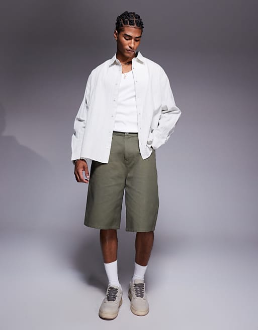 ASOS DESIGN Oversized Shirt With Curved Split Hem In Ecru Jacquard