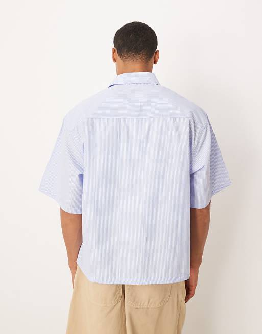 ASOS DESIGN Oversized Shirt With Embroidery In Blue Stripe