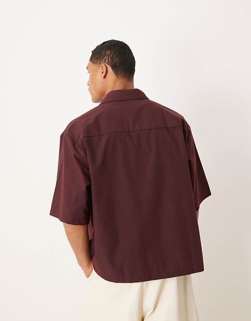 ASOS DESIGN Oversized Shirt With Embroidery In Burgundy