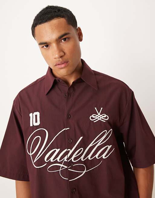 ASOS DESIGN Oversized Shirt With Embroidery In Burgundy