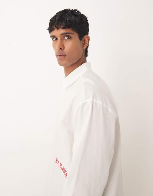 ASOS DESIGN Oversized Shirt With Embroidery In White