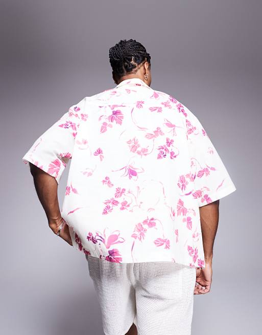 ASOS DESIGN Oversized Shirt With Floral Print In White