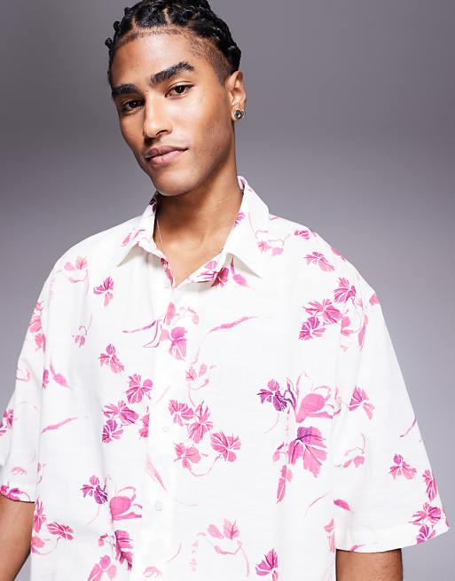 ASOS DESIGN Oversized Shirt With Floral Print In White