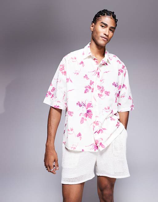 ASOS DESIGN oversized shirt with floral print in white