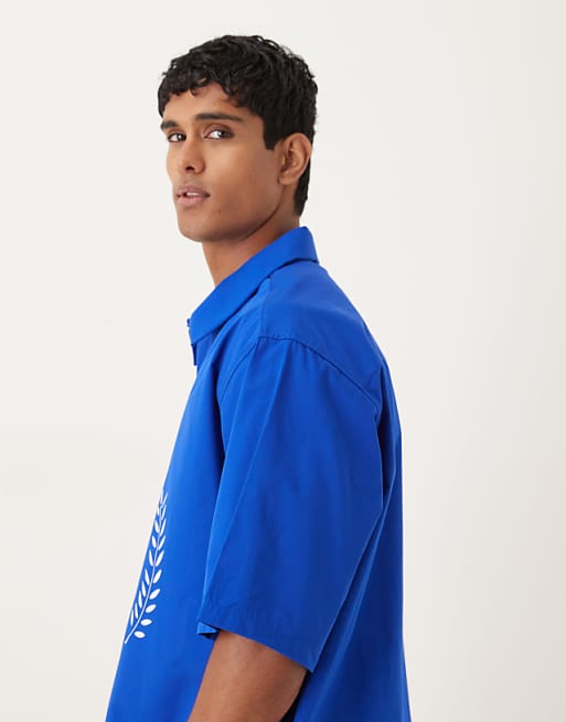 ASOS DESIGN Oversized Shirt With Print Detail In Blue