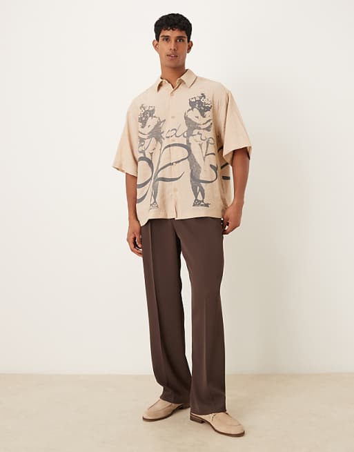 ASOS DESIGN Oversized Shirt With Print Detail In Khaki