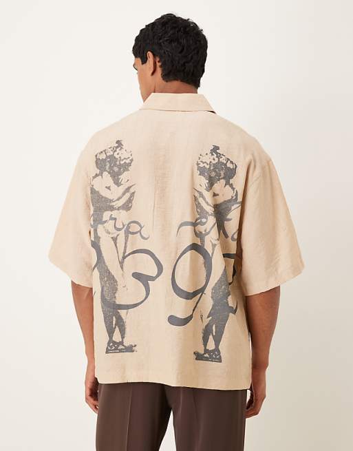 ASOS DESIGN Oversized Shirt With Print Detail In Khaki