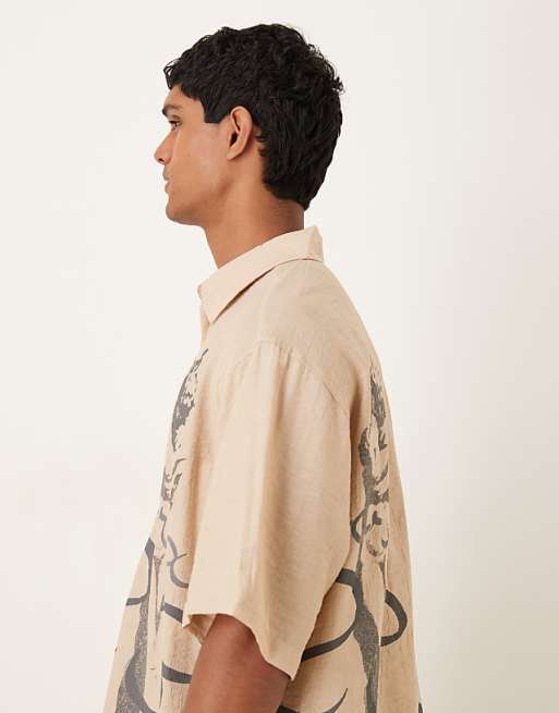 ASOS DESIGN Oversized Shirt With Print Detail In Khaki
